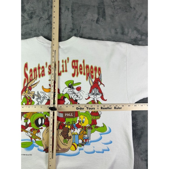 Vintage 1994 Looney Tunes Christmas Sweatshirt XL Chief Elf Toymaker Warner Bros - Picture 12 of 13